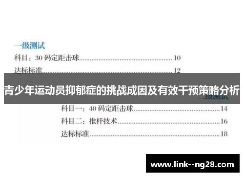 青少年运动员抑郁症的挑战成因及有效干预策略分析