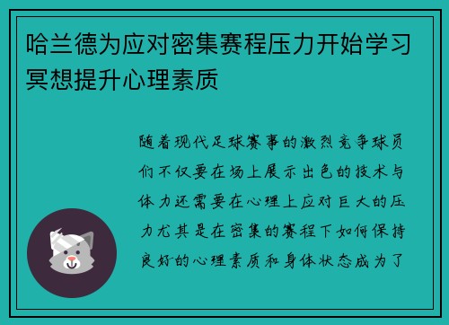 哈兰德为应对密集赛程压力开始学习冥想提升心理素质